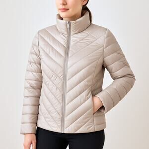 Kenneth Cole Light Creamy Duck Down Quilted Puffer Coat Cozy Minimalist XL